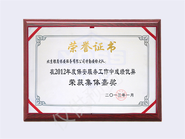 北京银盾保安服务有限公司荣获2012特勤安检大队集体嘉奖